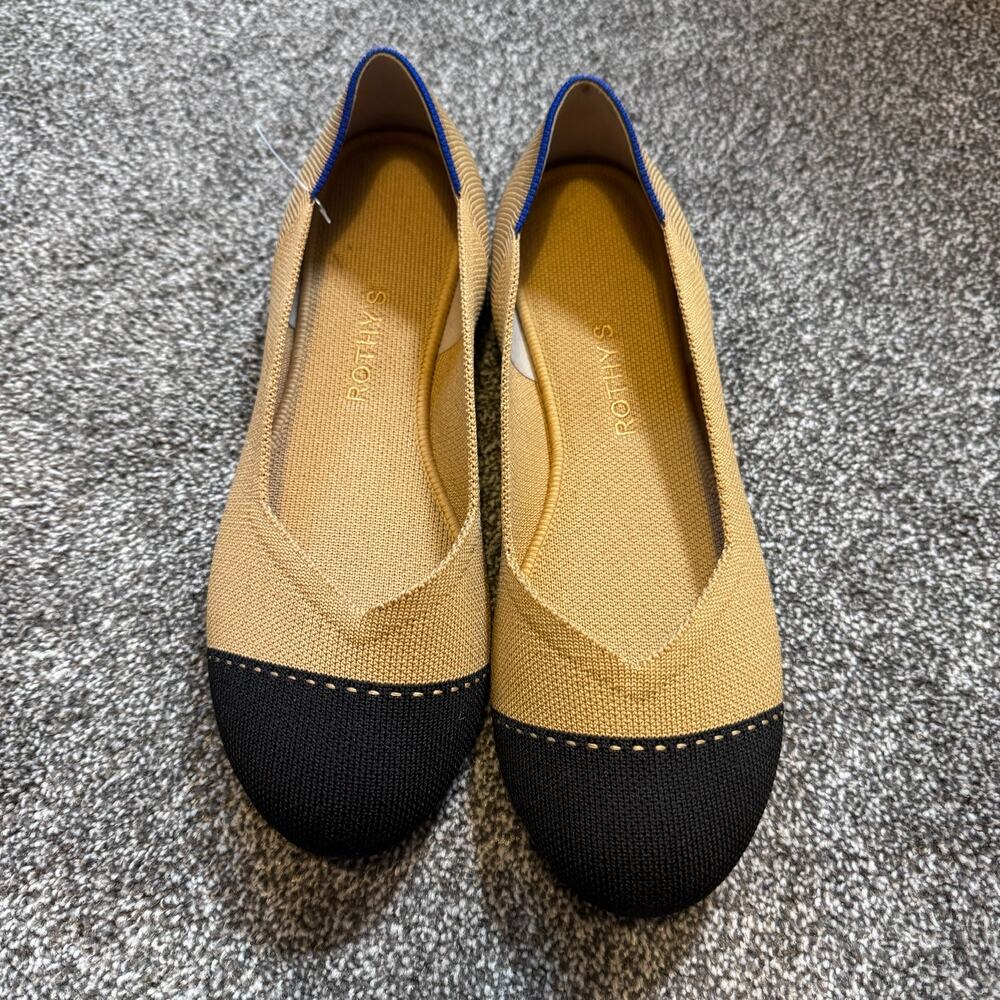 Rothy's The Flat Camel Black Cap Toe Knit Ballet Flats Women's 10.5 Washable